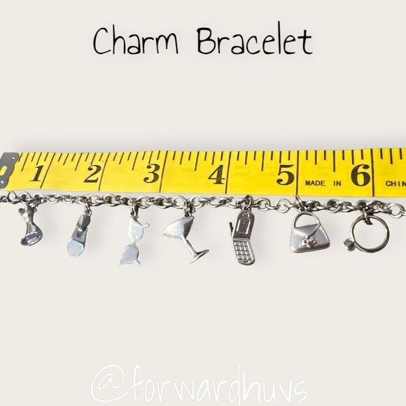 Silver Tone Fashion Fashionista Charm Bracelet with Mini Rhinestones - Picture 6 of 9